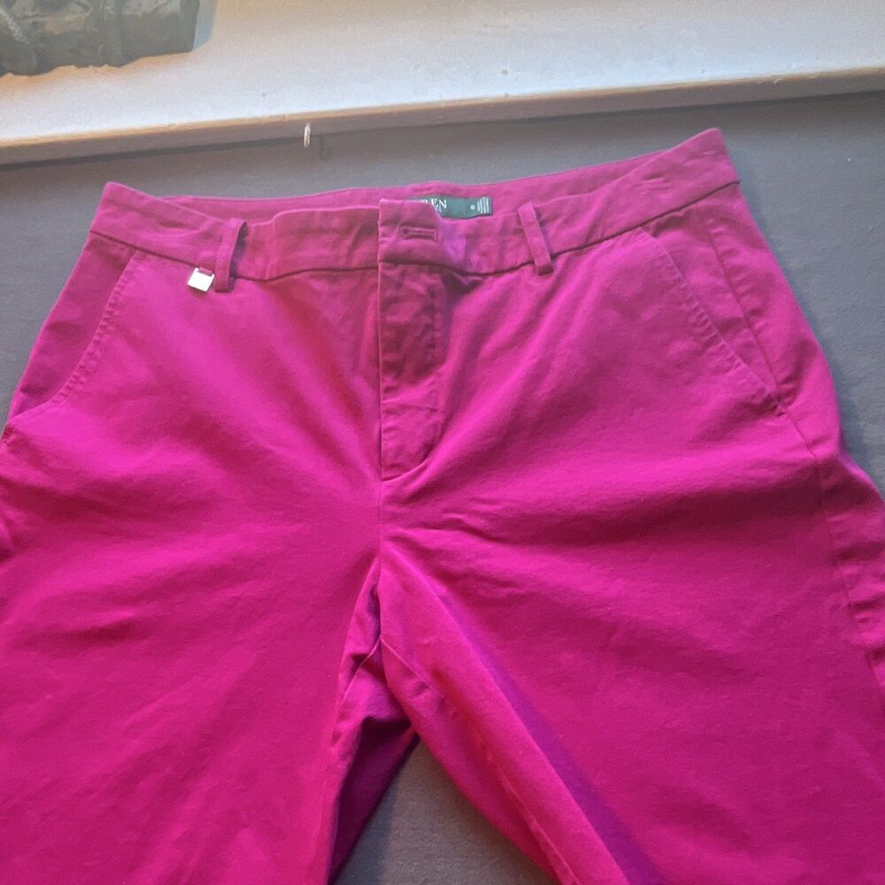 Lauren Ralph Lauren Women’s Fuschia Twill Bermuda Shorts Mid Rise Pockets 10